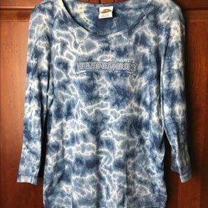 Harley Davidson L/S ribbed blue tie dyed top in XL